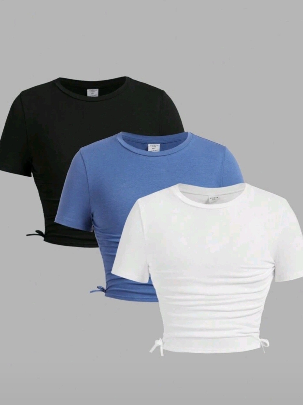 SHEIN Girls' Short Sleeve Side-Tie Crop Tees - Black, Blue, White